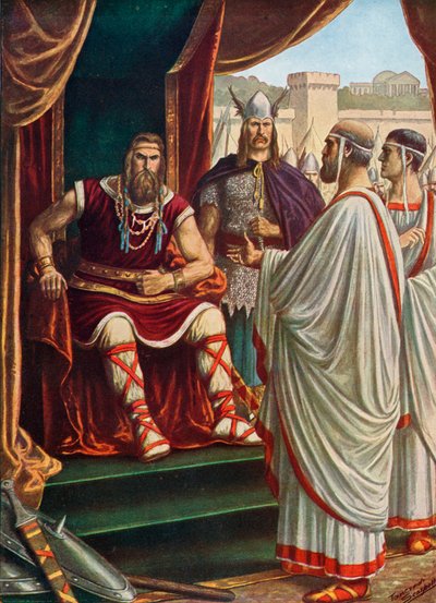 The Roman ambassadors beseeching Alaric I, King of the Visigoths by Tancredi Scarpelli